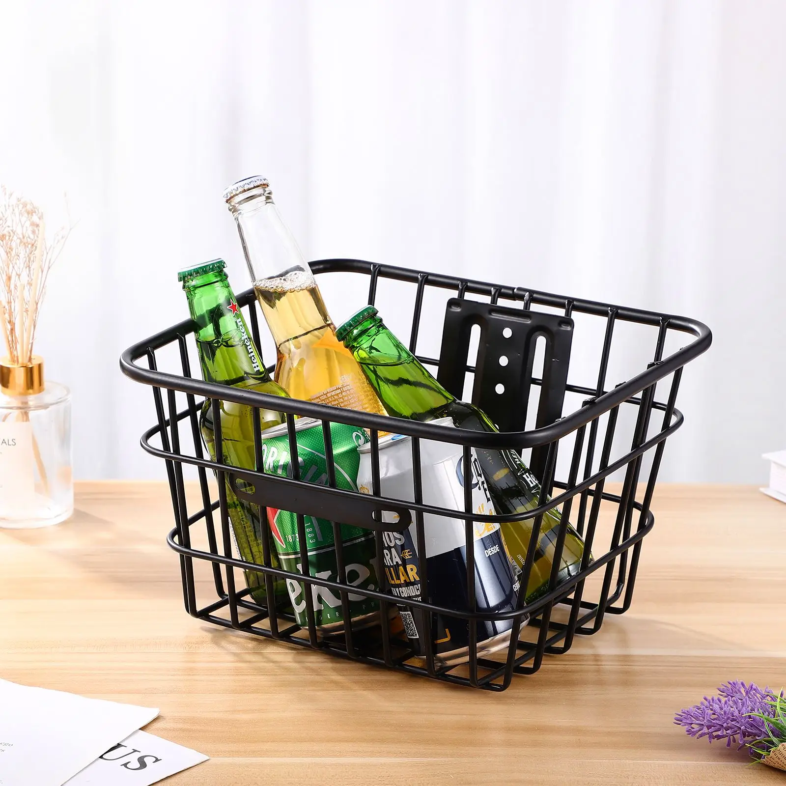 Iron Wire Basket Bike Front Basket Organizing Storage Basket Holder Front Handlebar Riding Bike Storage Gadget Bike Accessory