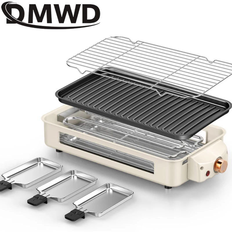 DMWD wielofunkcyjny grill elektryczny bezdymny grill kebab maszyna nieprzywierająca Teppanyaki smażony stek patelnia z tarczą ręczną 220V