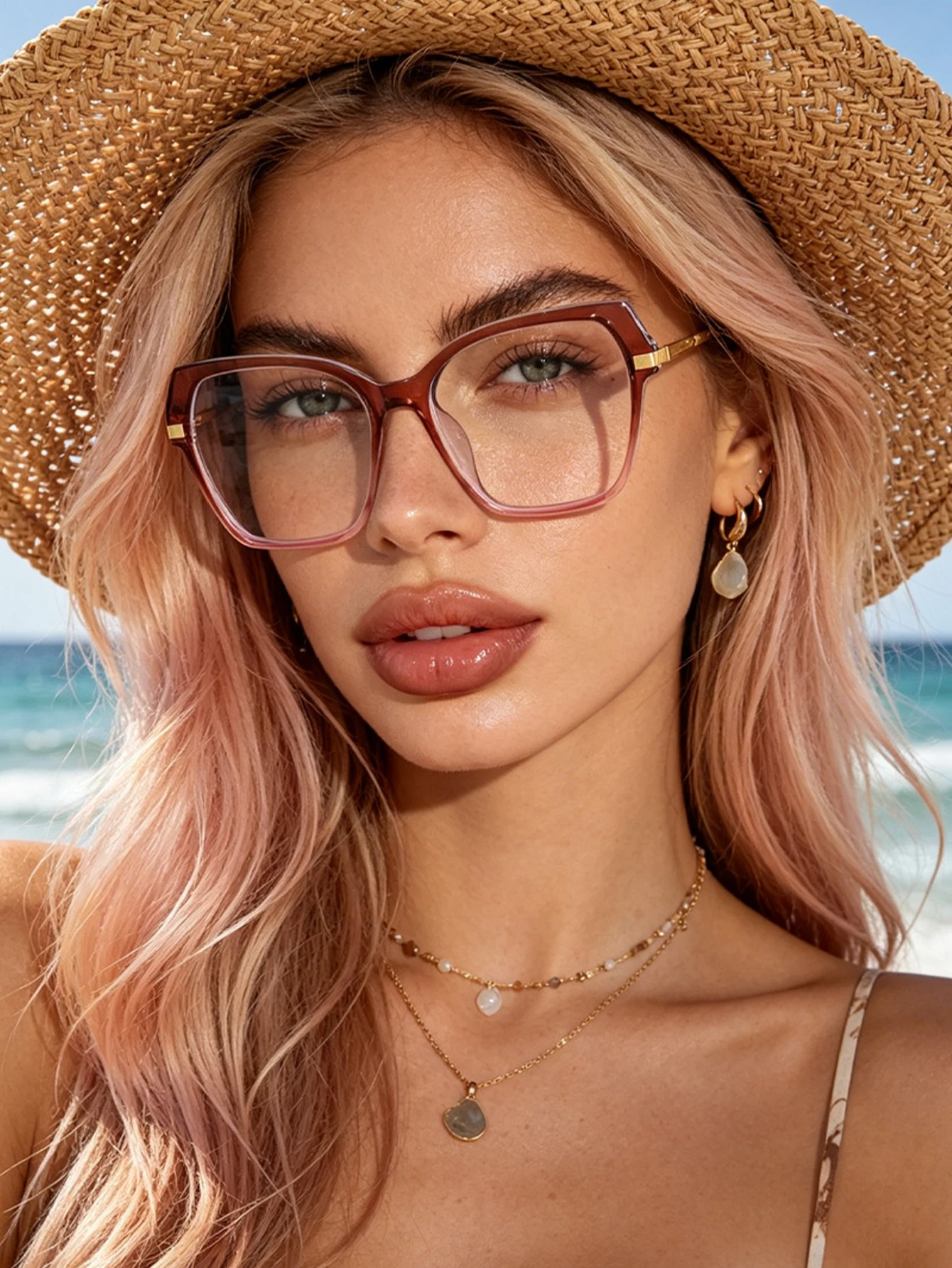 1pc temperament color matching cat's eye large-frame glasses, thin temples, multi-angle design fashion glasses