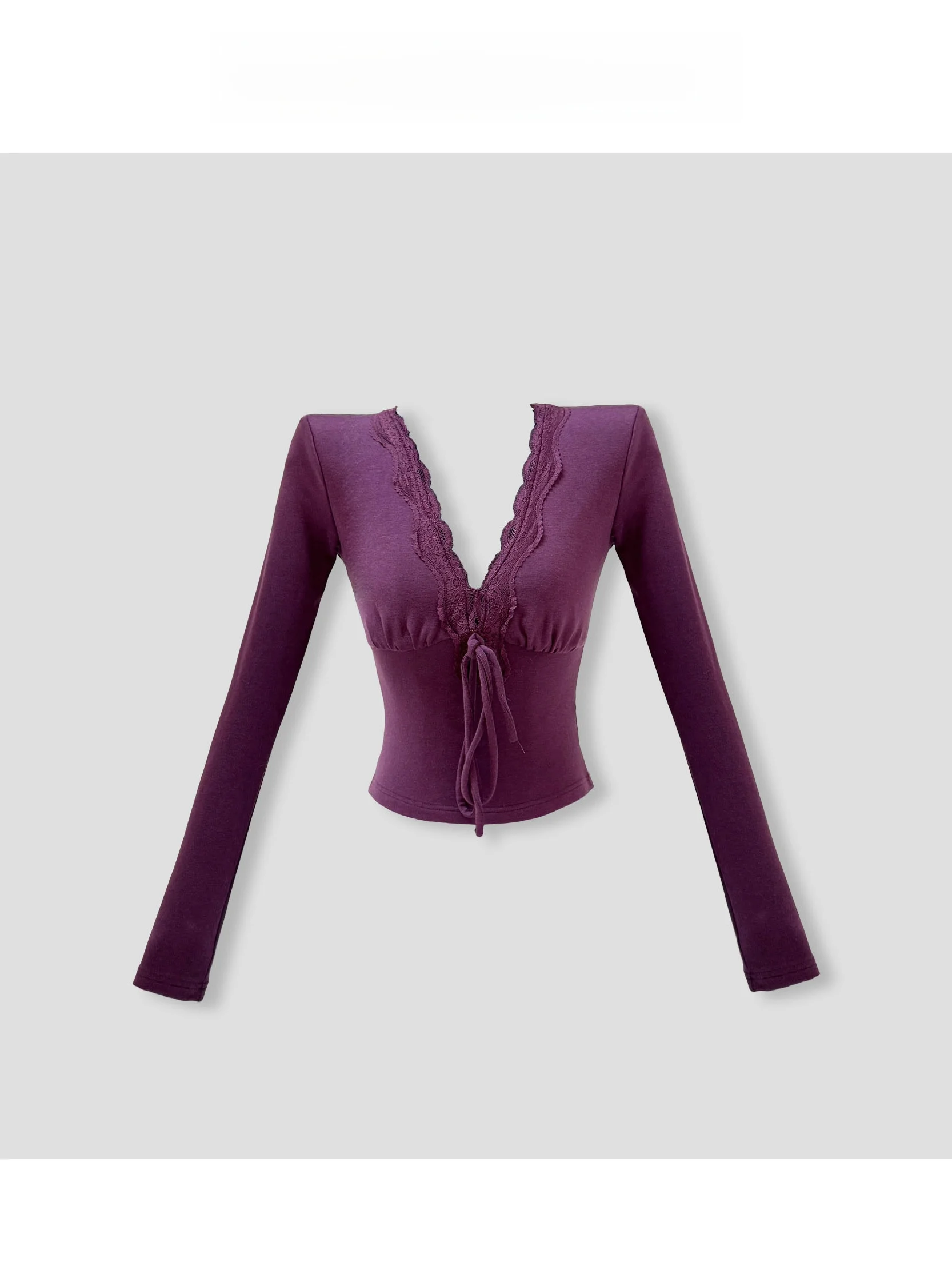 Slimming Long Sve Baserose Puff Sve Dstring Lace Knot Top Sweet Versatile Spring New Sle Women's Casual T-irt