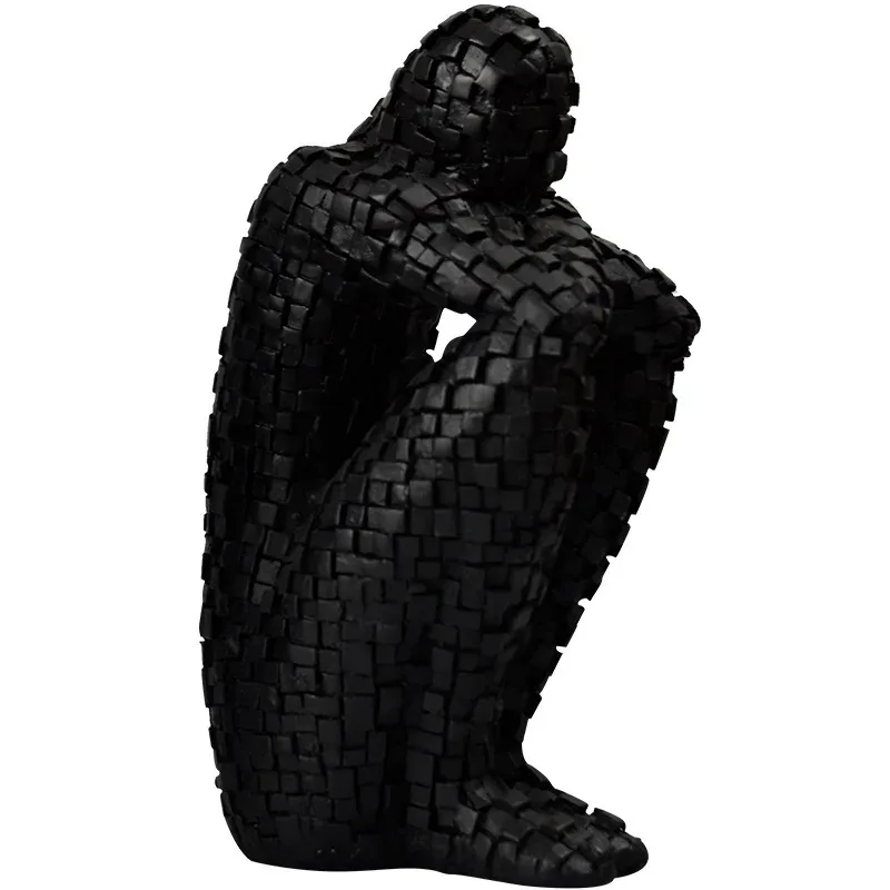 Resin Abstract Figure Statue Mosaic Character Model Sculpture Geometry Uneven Tuck Thinker Golden Man Resin Crafts Ornaments