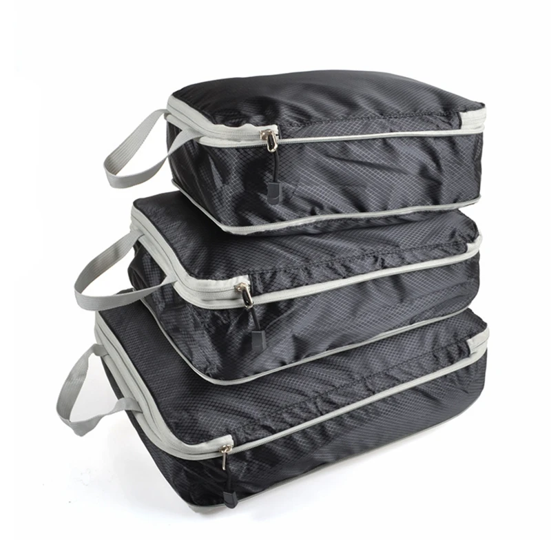 3Pcs Compressed Packing Cubes Travel Storage Organizer Set Mesh Visual Luggage Portable Convenient Lightweight Suitcase Bag