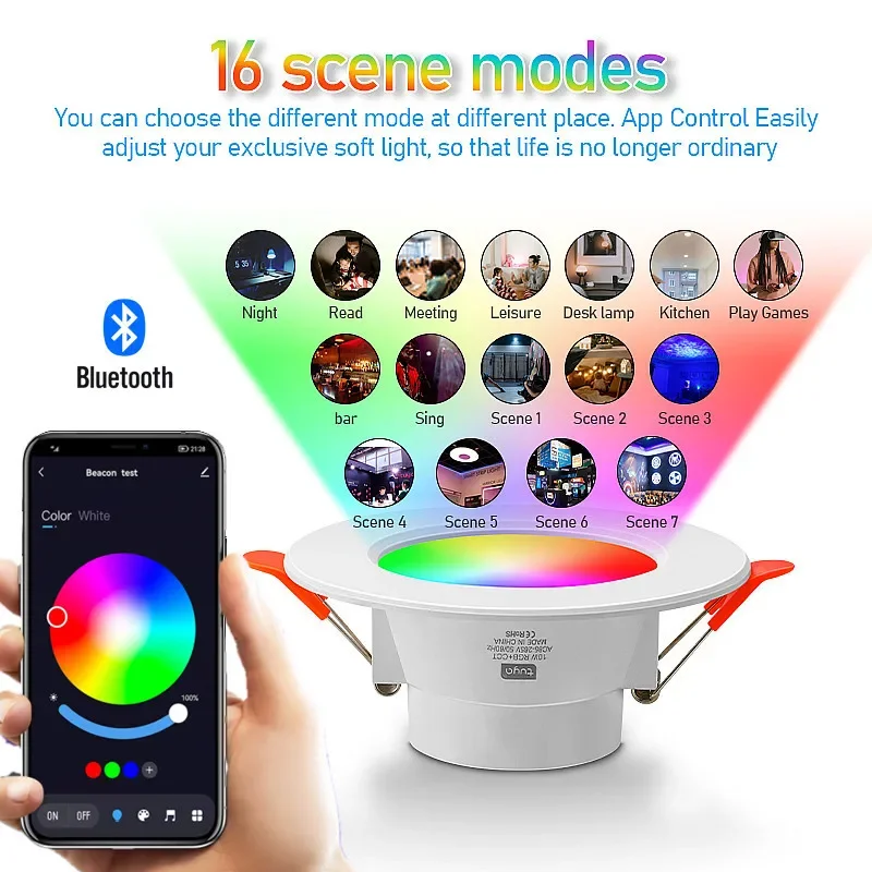 Bluetooth-Compatible Colorful Spot LED Ceiling Lamp Recessed Round Light Smart Home Luminaire RGB Dimmable Downlight 110V 220V