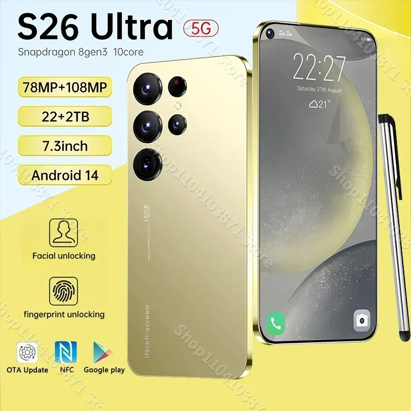 S26 Ultra New smartphone 5G 7.3-inch high-definition Android 14 Snapdragon 8gen3 10core dual SIM phone 7800mAh unlocking phone