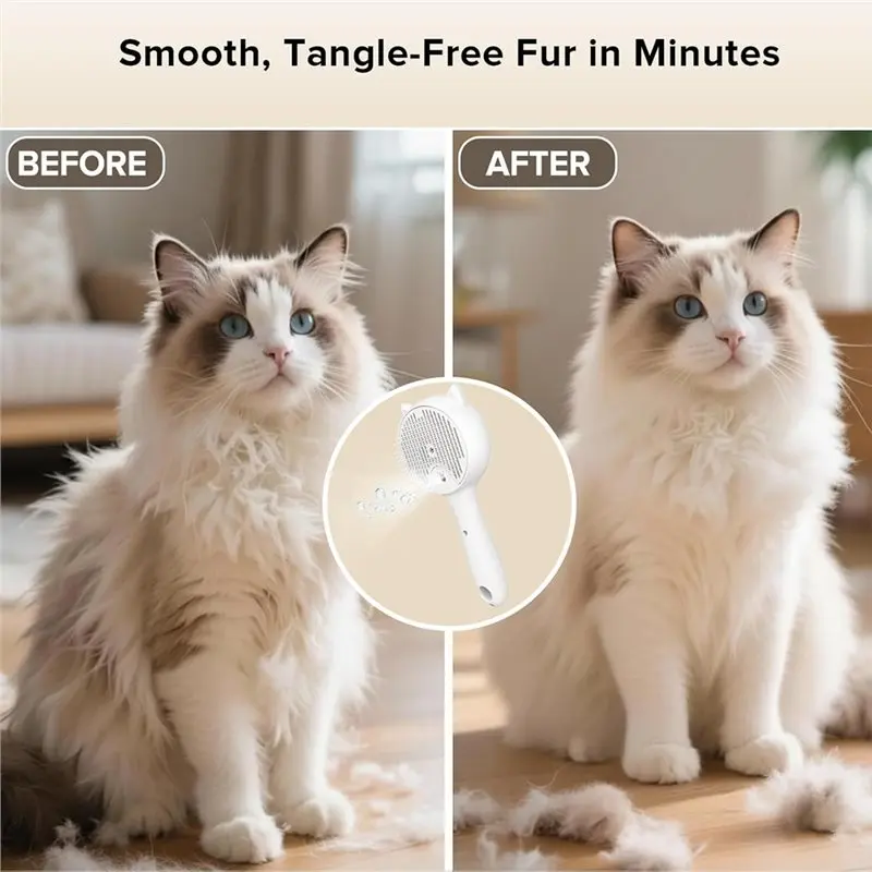 ABKO-One-Click Cleaning Electric Pet Steam Brush Steam Grooming Comb For Cats Dogs Anti-Static Hair Removal
