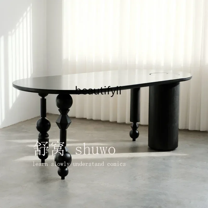 

ss25 Medieval solid wood special-shaped dining table home study desk designer creative French retro oval workbench