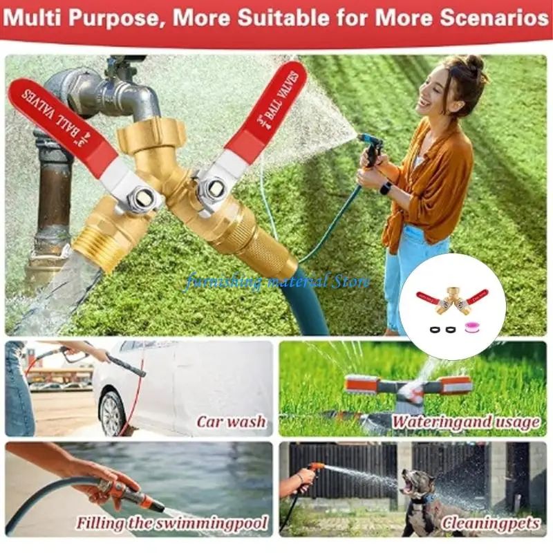 Y5GD Brass Y Valves Splitter 3/4 Inch Garden Hose Fitting with Anti Rusts Construction & Finger Switches Mechanism for House
