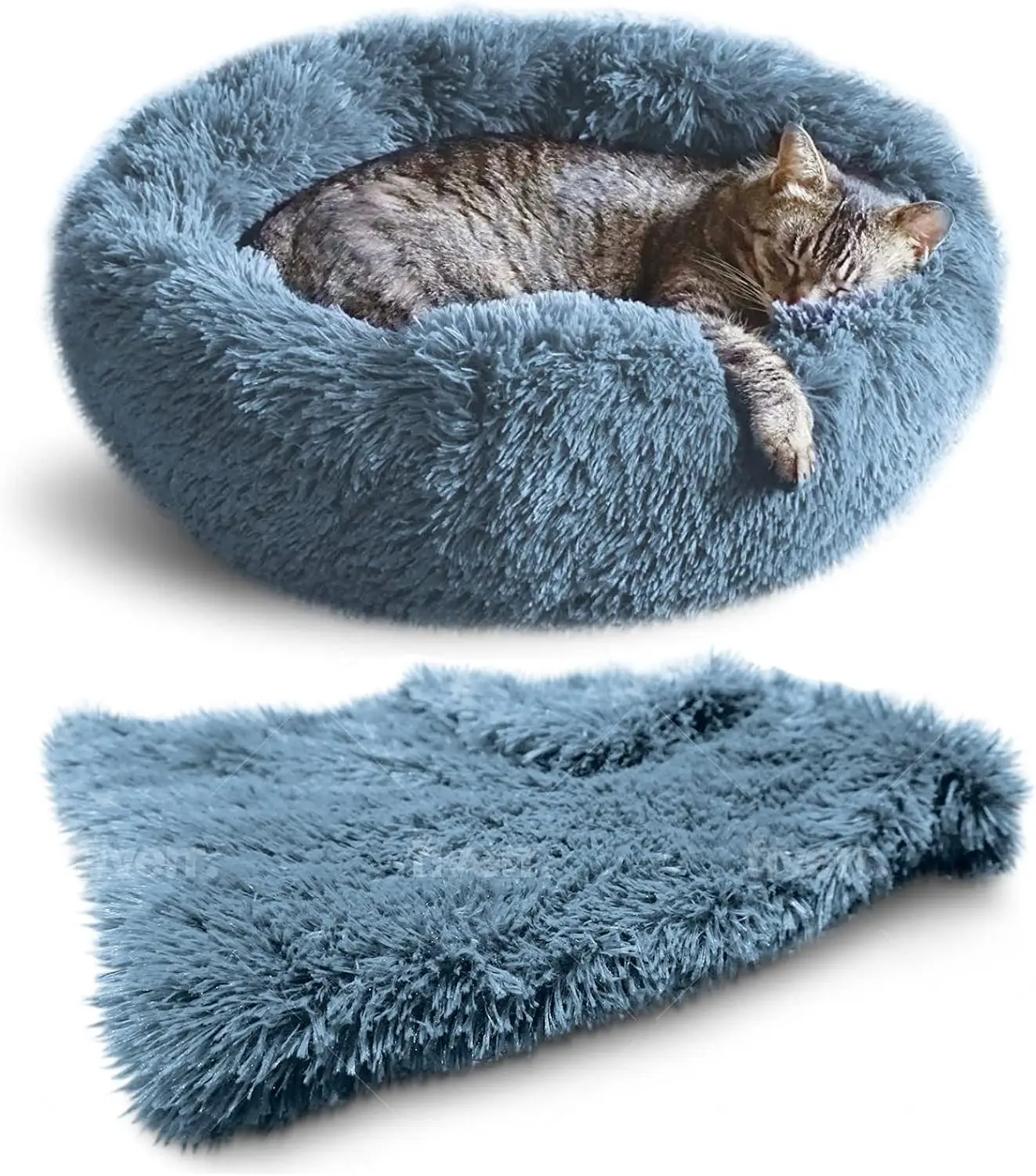 

Cat Bed for Indoor Cats & Dogs, Orthopedic Round Pet Bed with Blanket – Soft, Fluffy & Calming