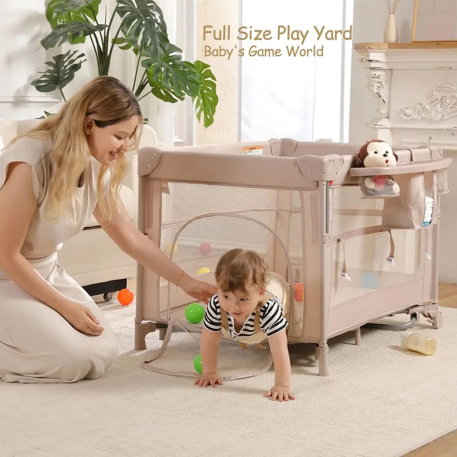 عبوة واحدة للعب والتشغيل، سرير أطفال محمول للسفر، روضة ألعاب قابلة للطي للسفر للأطفال الصغار، سرير نوم بجانب السرير، حفاضات تشا