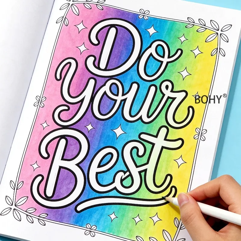 A Zero Foundation Adult Inspirational English Slogan Coloring and Drawing Album Positive Energy Healing Short Sentences 28 Pages