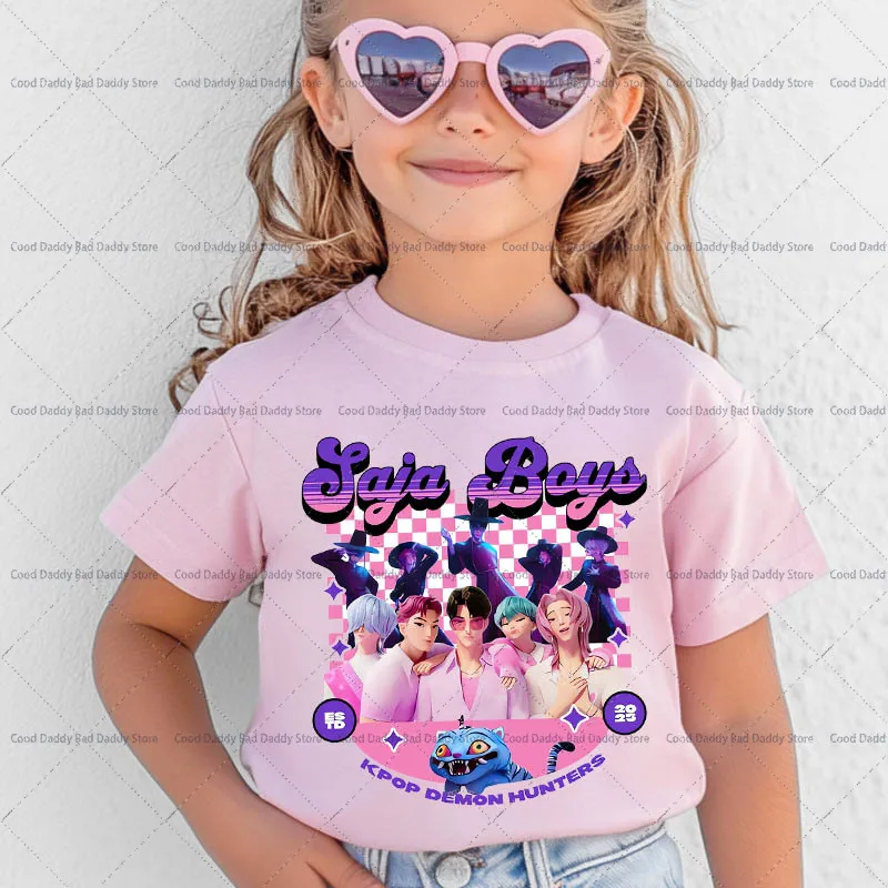 

Kpop Demon Hunters Print T-shirts for Kids Clothes Girls Summer Cotton Tops Rumi Zoey Mira Tees Huntrix Saja Boys Derpy Tiger