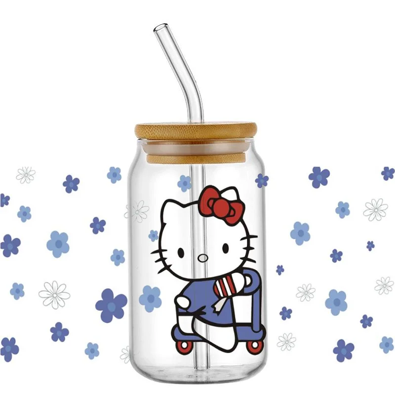 Miniso 3D UV DTF Transfers Sticker Cartoon Kitty Cute Cat Serie Decal Cup Wrap for 16oz Libbey Glasses DIY Washable Mug Sticker