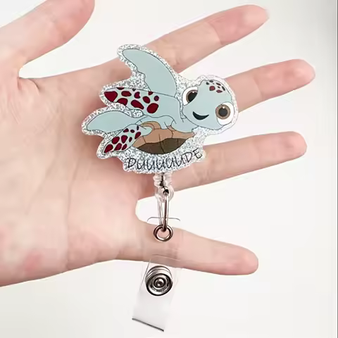 Funny Turtle Nurse Badge Reel, Cute Work Badge Holder with Retractable Clip, Pediatric Badge Buddy, Nursing Student