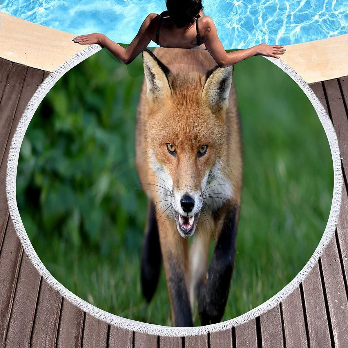 Kawaii الثعلب منشفة الشاطئ المستديرة ، بطانية شاطئ مطبوعة على شكل حيوانات برية ، لينة الغابات الحيوان تحت عنوان ريفي الثعلب طباعة بركة منشفة سجادة للرحلات #4