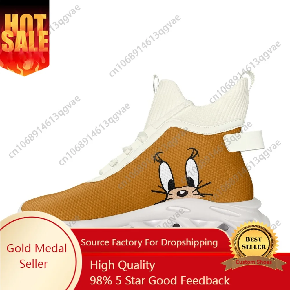 

Cute Cat Cartoon Animals Pattern High Top Flats Sneakers Mens Womens Sports Running Shoes Lace Up Mesh Footwear Custom Made Shoe