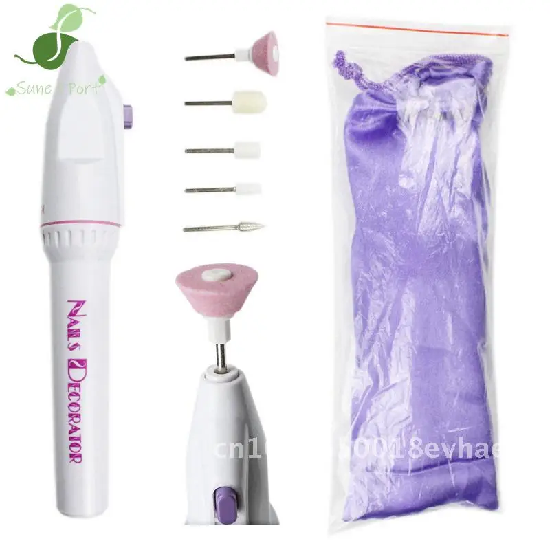 Portable 56g electric nail grinder: mini pen-style multi-function set with 5 heads for grinding & polishing.