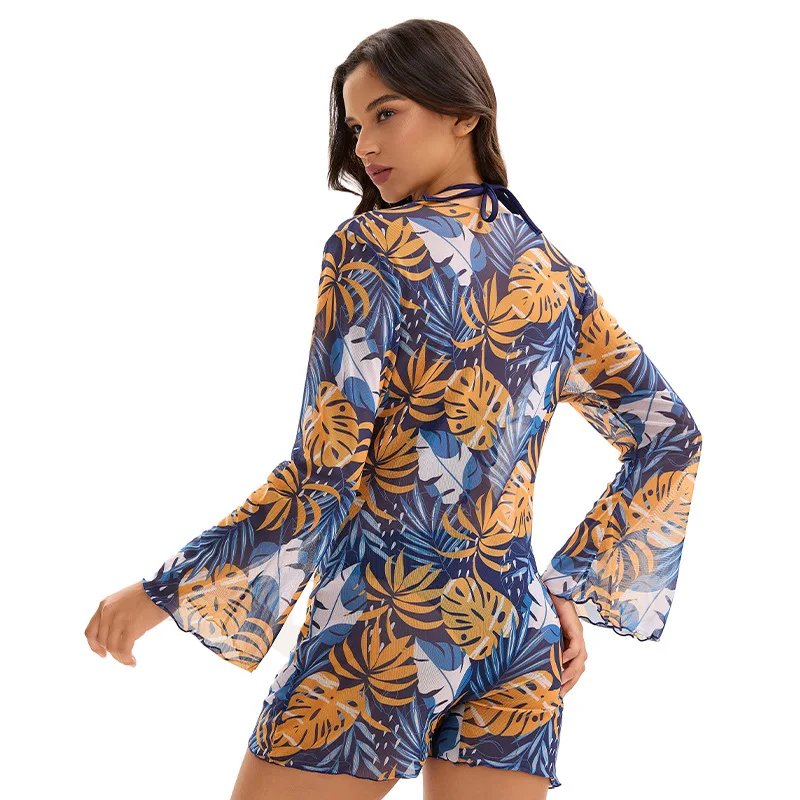 مثير 3 قطع ملابس السباحة الاستوائية طباعة ملابس الرسن الدانتيل متابعة طقم بيكيني صغير الرباط ارتداءها التستر بحر Tankinis