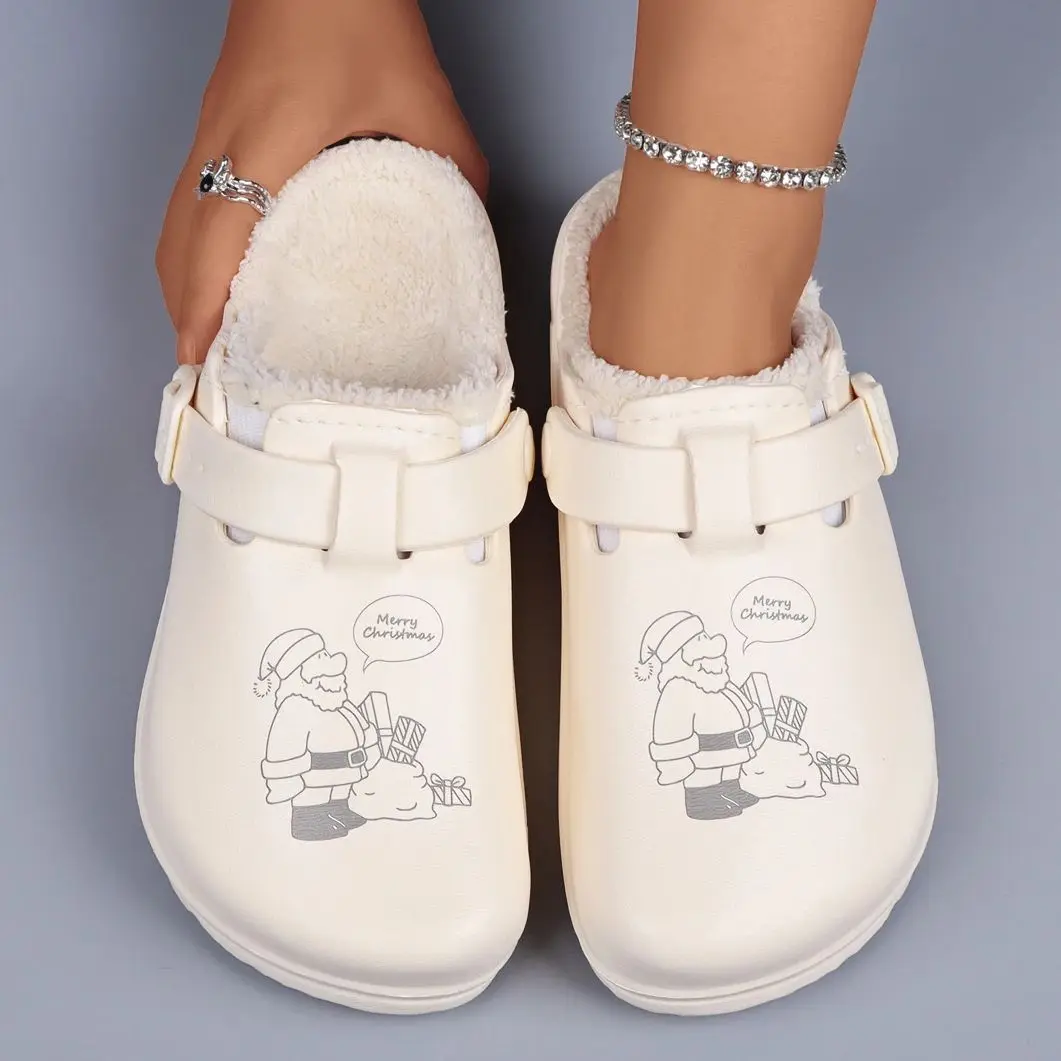 Christmas Women Fluffy Slippers Winter Indoor EVA Thick Sole Anti-Slip Warm Chef Shoes Unisex Slides For Any Occasion Wear - Image 3