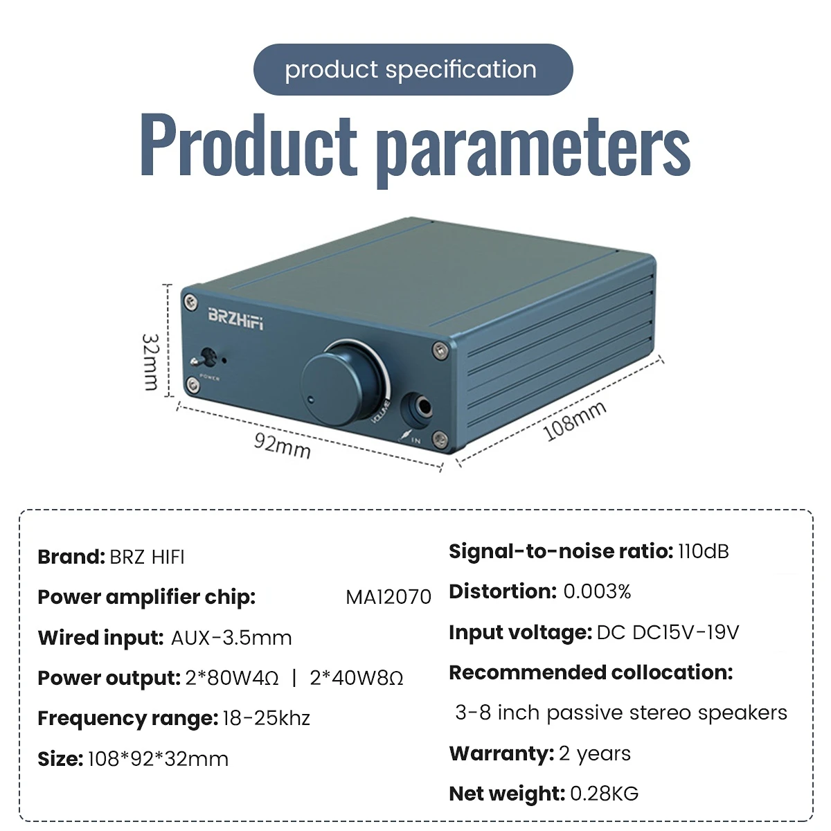 مضخم صوت HiFi ، مضخم طاقة ، ستيريو ، صوت ، مكبر صوت سلبي ، مسرح منزلي ، كاريوكي ، DC19V ، MA12070 ، 80 واط * 2