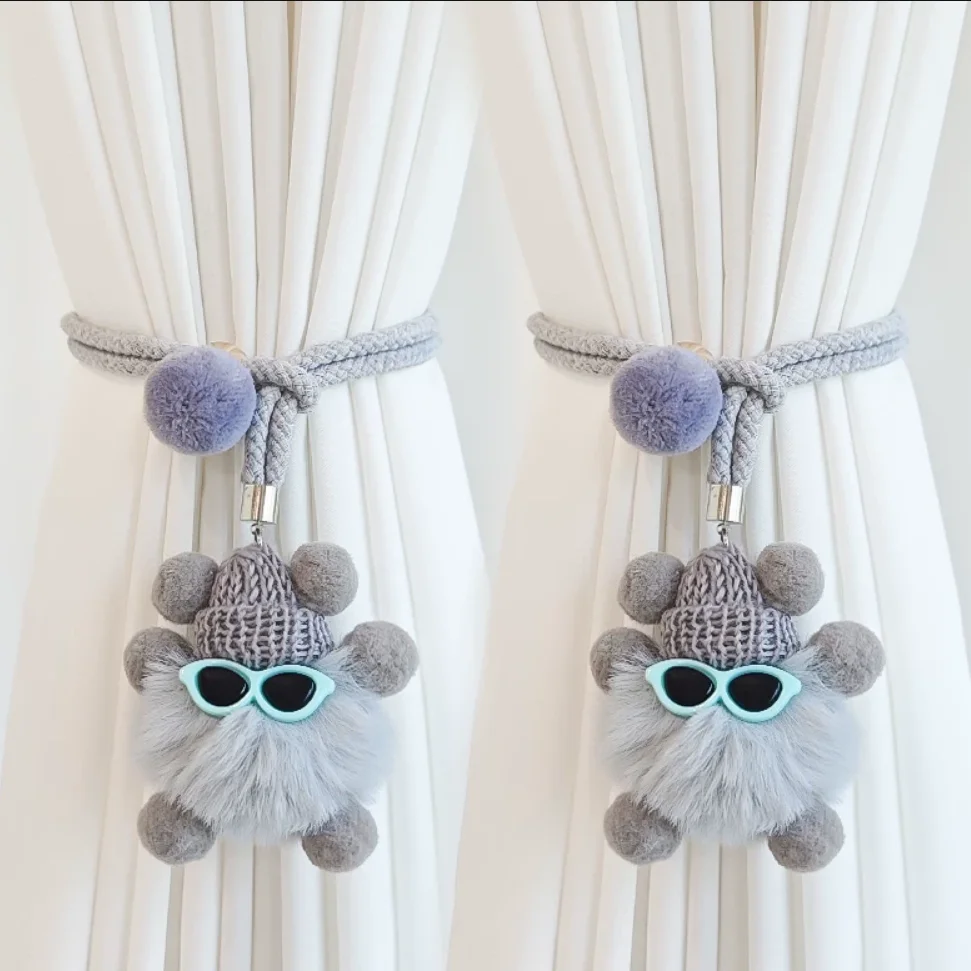 

2Pcs/Cute Cartoon Curtain Buckle Strap Plush Small Coal Ball Curtain Binding Rope Adjustable Curtain Buckle Ring Decorative Acce