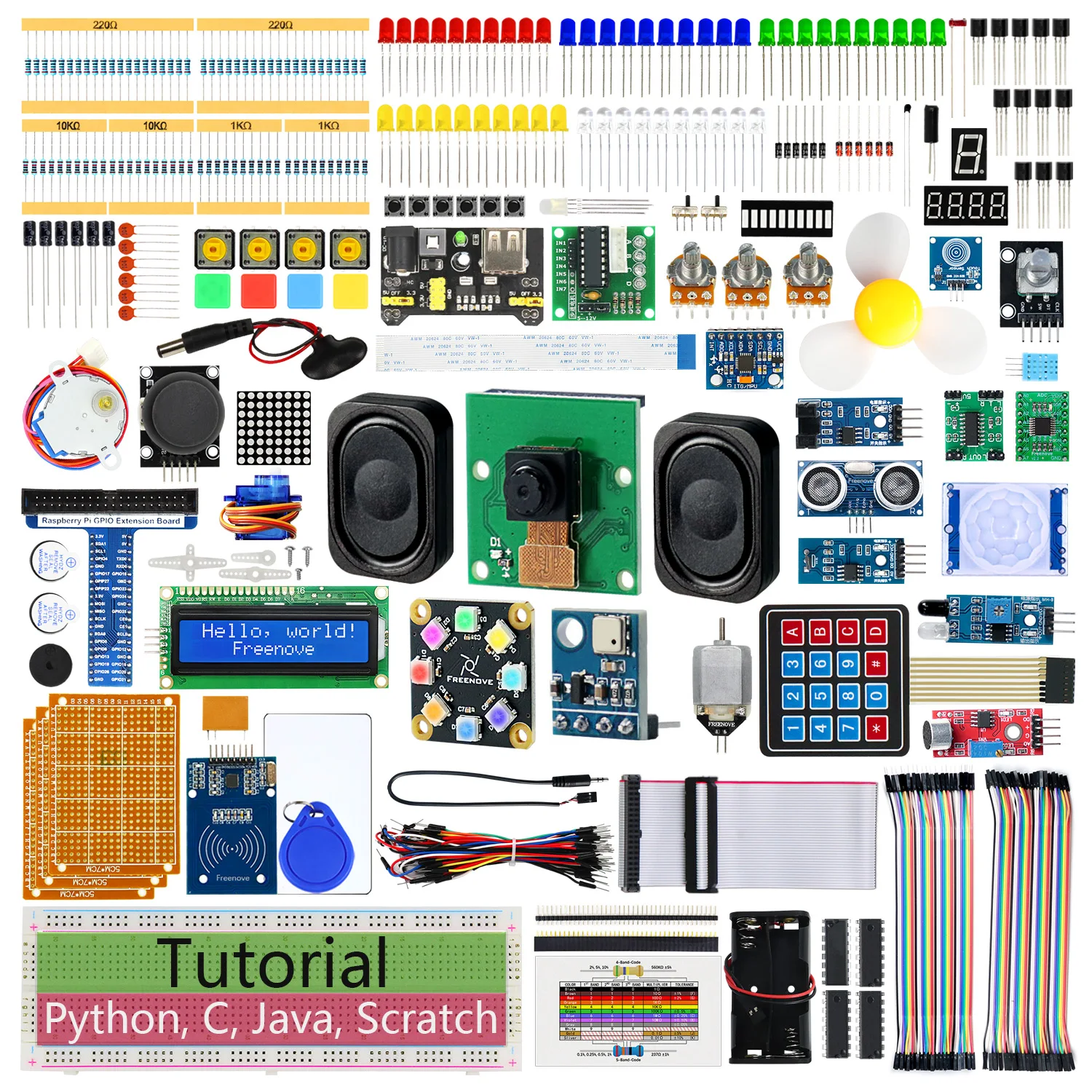 Freenove Complete Starter Kit for Raspberry Pi 5 4 B 3 500 Zero 2 W, 1170-Page Tutorial, 386 Items, 164 Projects, Camera Speaker
