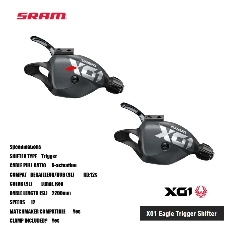 SRAM X01 Eagle Trigger Shifter 12SP Forged aluminum trigger designed to better take abuse Enhanced lever feel and precision