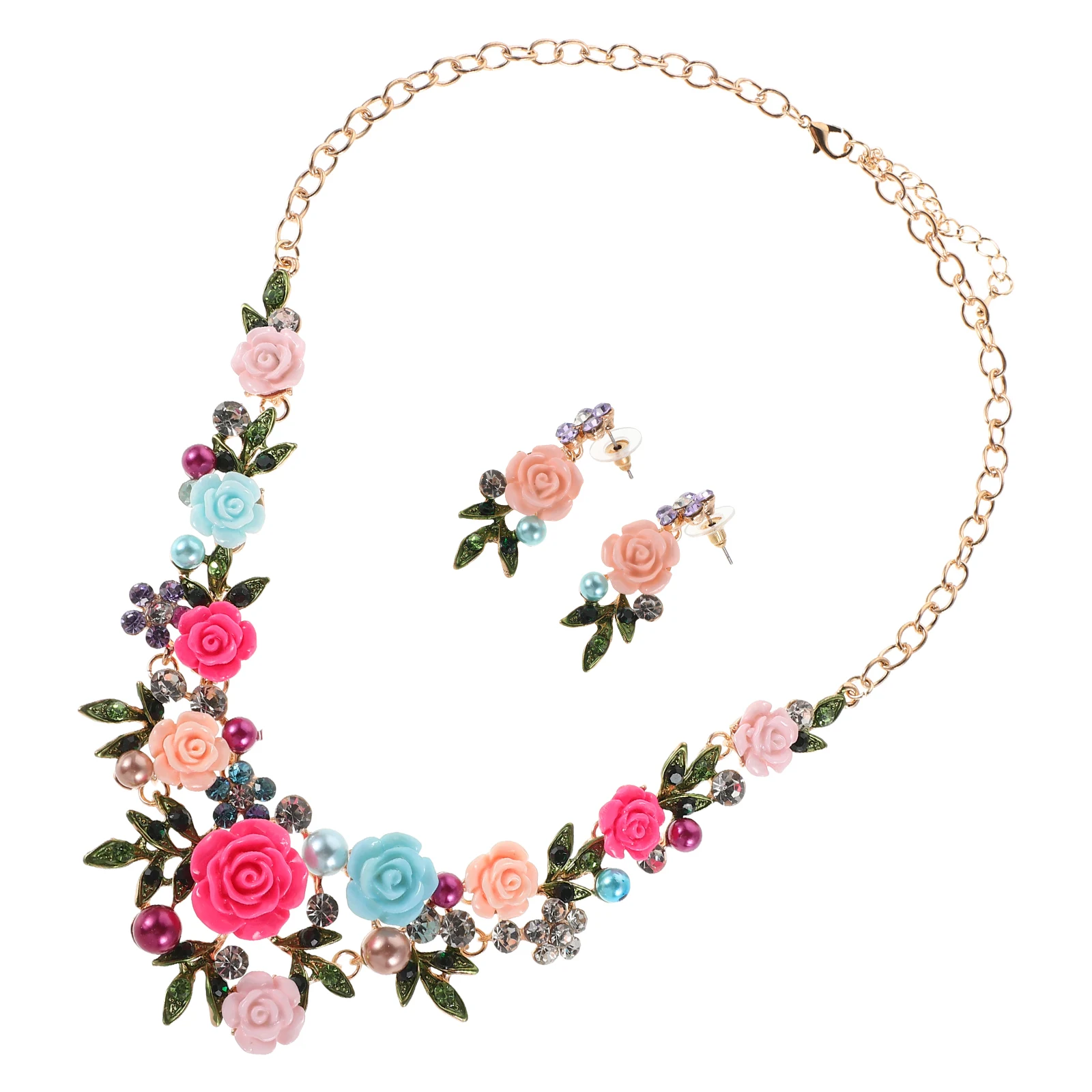 

1 set Wedding Floral Leaf Jewelry Set Summer Inspired Dangle Earrings Necklace Bridal Accessories Bridesmaid Party Prom Hawaiian