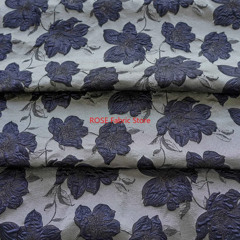 1 Meter Retro Thick Dark Blue Yarn Dyed Jacquard Fabric Classic Women's Spring Autumn Simple Style Dress Diy Sewing Fabric