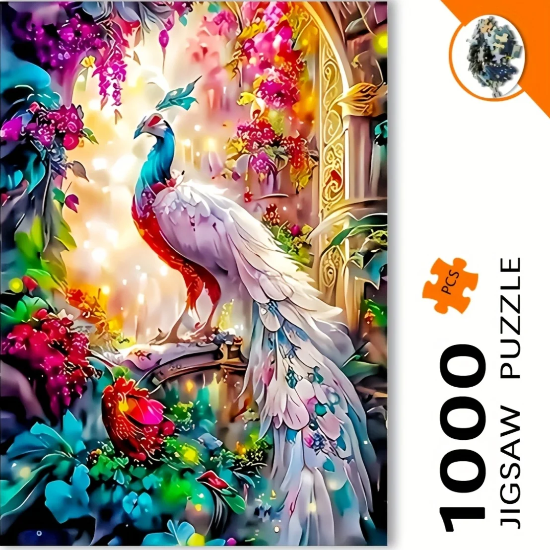 

Пазл для взрослых, 1000 шт., элегантный пазл с павлином и цветочным садом ярких цветов, прочная картонная конструкция, Intri