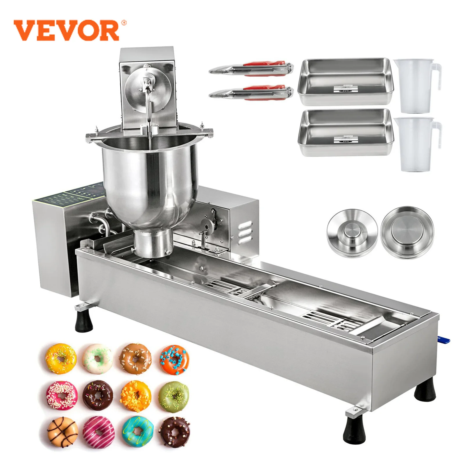 

VEVOR Commercial Automatic Donut Making Machine 7L Hopper Stainless Steel Doughnut Maker 3 Sizes Molds Fryer Kitchen Appliances