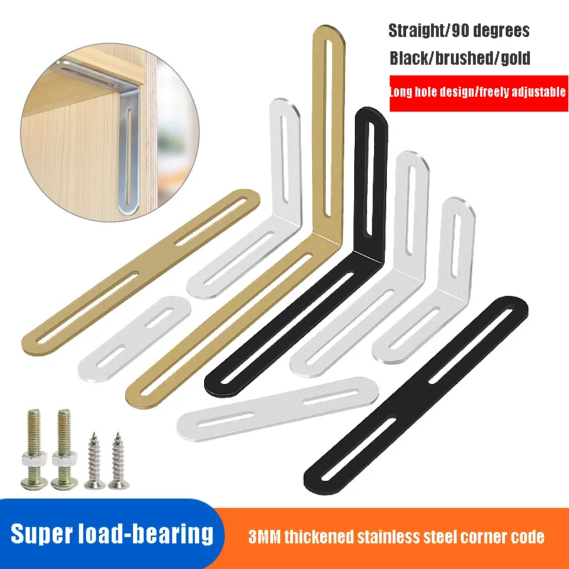 

Stainless Steel Thickened Long Hole Straight Piece Angle Code L-type 90 Degree Connector Furniture Wardrobe Panel Angle Iron