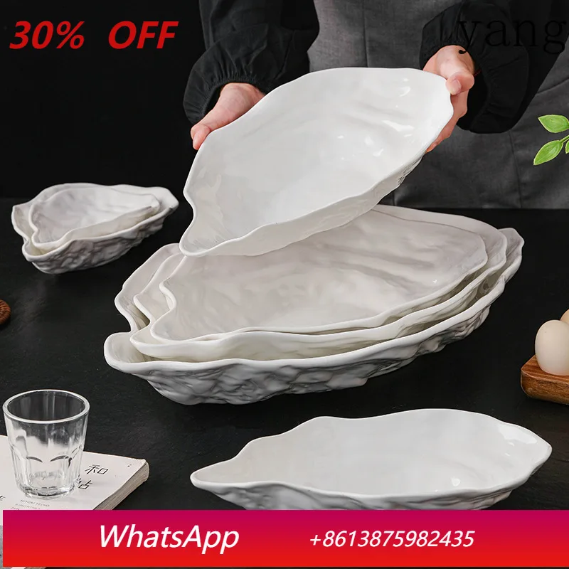 

1PC Ceramic Sashimi Plate Creative Oyster Shaped Salad Plate Artistic Concept Cuisine Specialty Plate Hotel Tableware