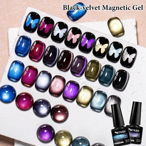 Imagen 2 del producto Esmalte de uñas de Gel magnético de gato de terciopelo negro, efecto de cuentas de vidrio de gelatina, Gel magnético semipermanente, barniz UV para decoración de uñas DIY
