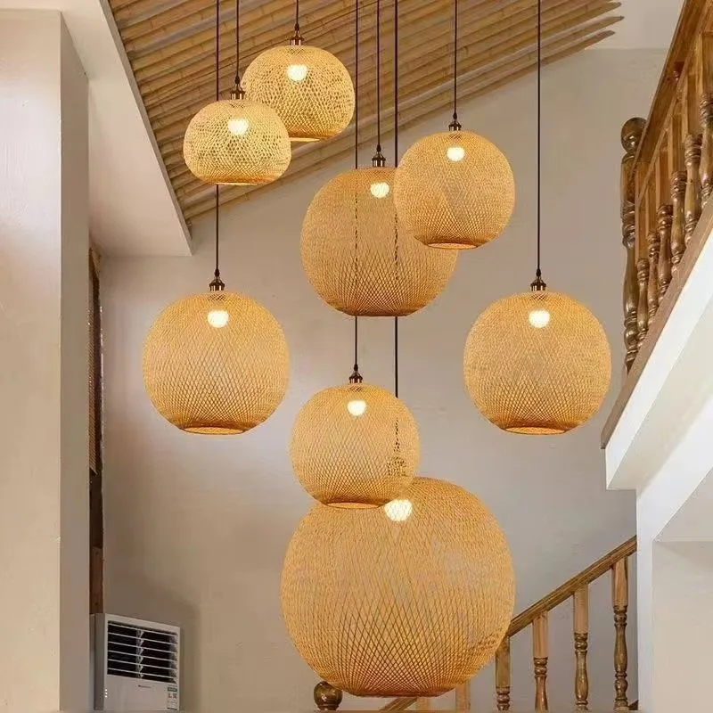 Southeast Asian Creative Bamboo Chandelier Zen Style Lighting Pendant Light For Tea Room Stairwell B&B Restaurant