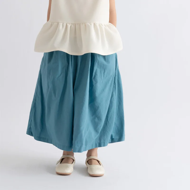 

Children's Clothing Girls Straight Pants 2025 Summer New Medium and Large Cotton and Linen Children's Blue Loose Wide-leg Pants