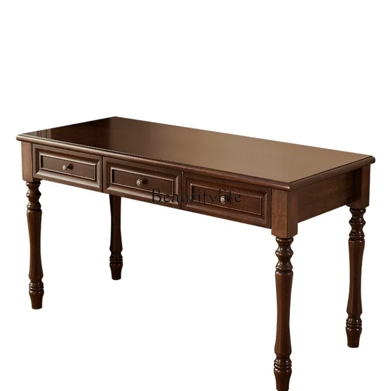 

LJYSimple American Style Solid Wood Desktop Computer Desk Home Study Walnut Wood Office Desk