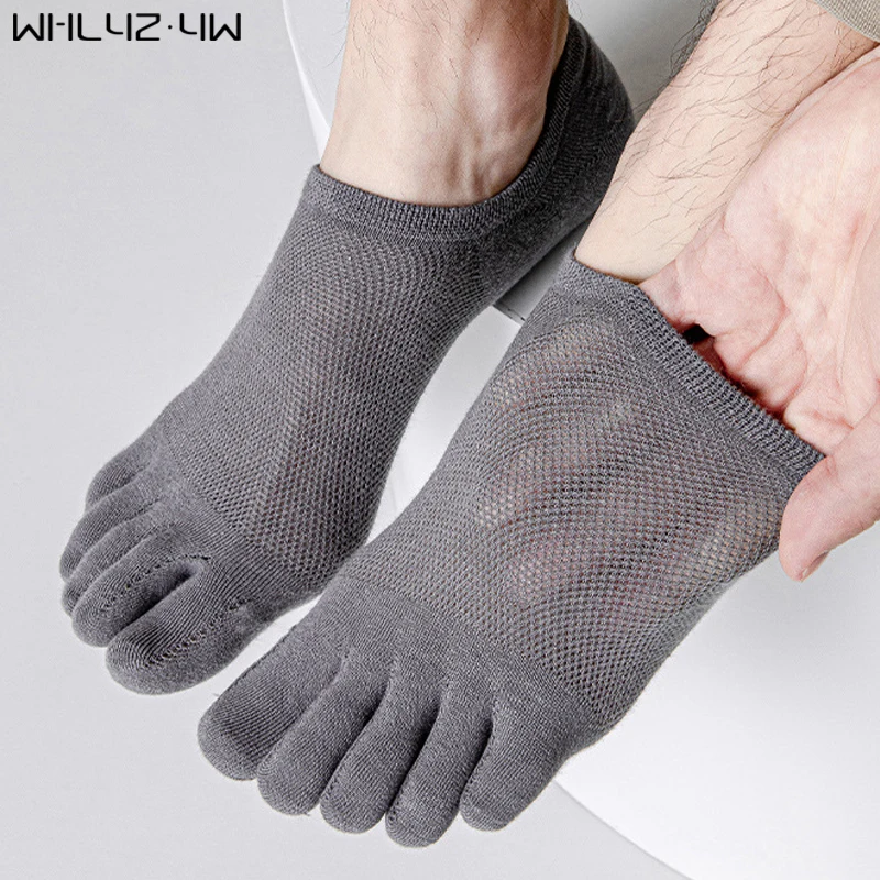 

2 Pairs No Show Five Finger Socks Mens Boy Non-Slip Shallow Mouth Thin Breathable Solid Invisible Socks With Toes Sokken Summer