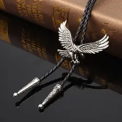 Metal eagle and leather rope Mens Tie Necklace Jewelry Popular Western Cowboy Shirt Bolo Bow Necktie