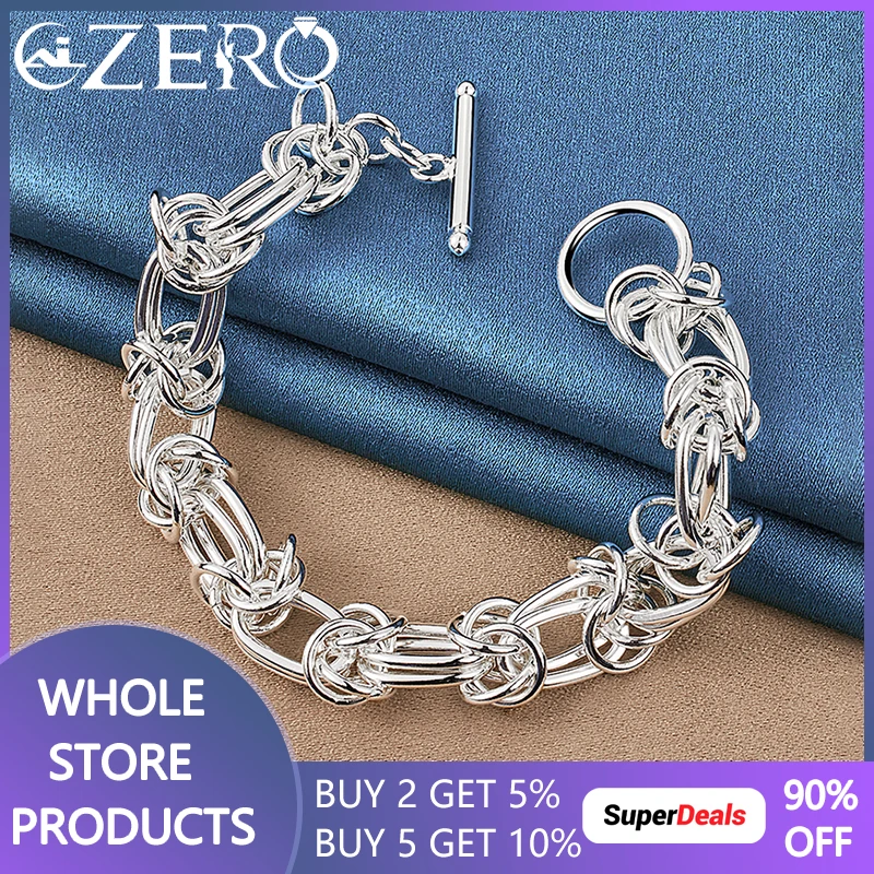 

ALIZERO 925 Sterling Silver Interlock Chain Bracelet For Women Men Wedding Fashion Party Classic Charm Jewelry Holiday Gifts