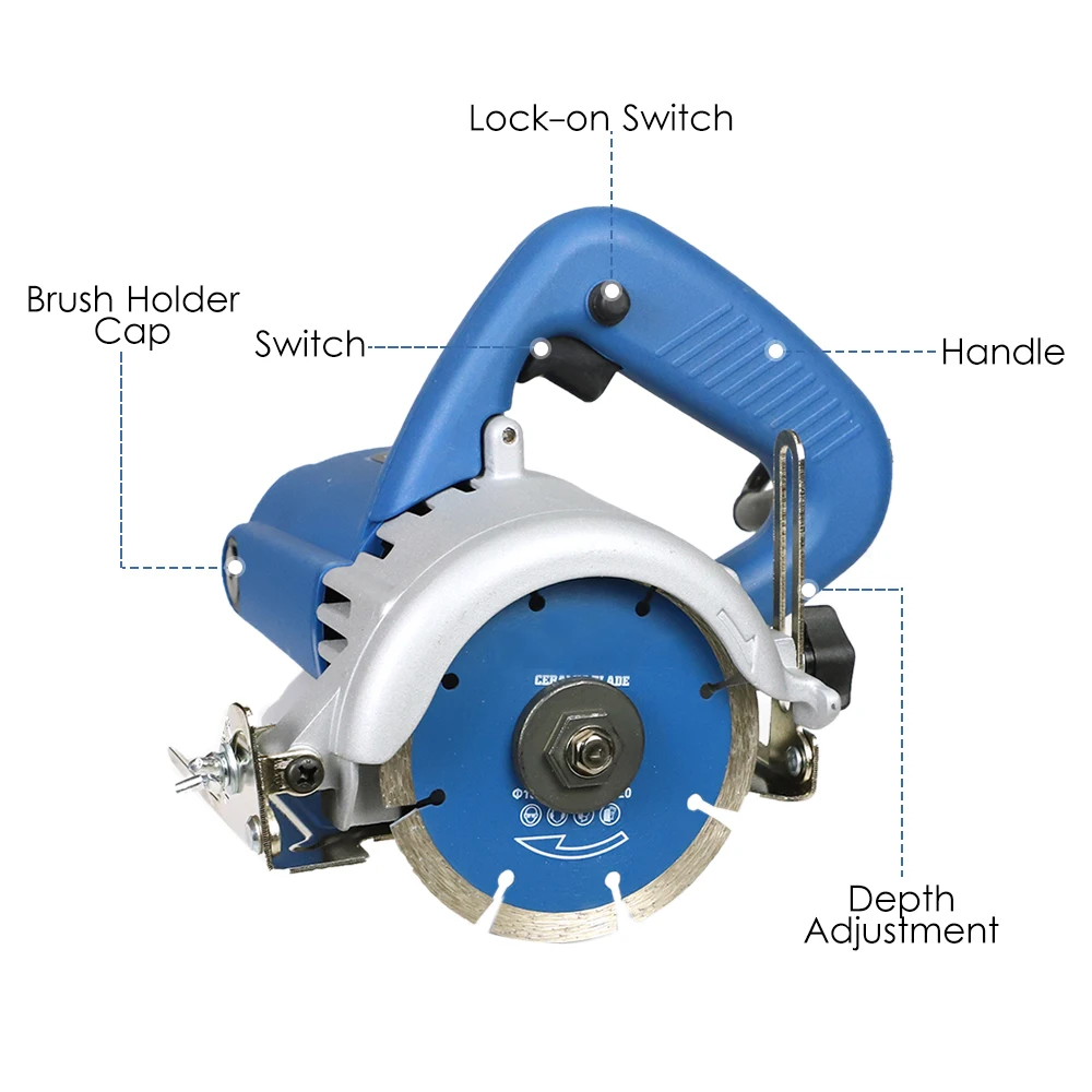 1200W Marble Cutter Ceramic Tile Cutting Machine Tile Saw Power Tile Masonry Saw 0-45 Degree Bevel Cutting 0-32 Depth Adjusting