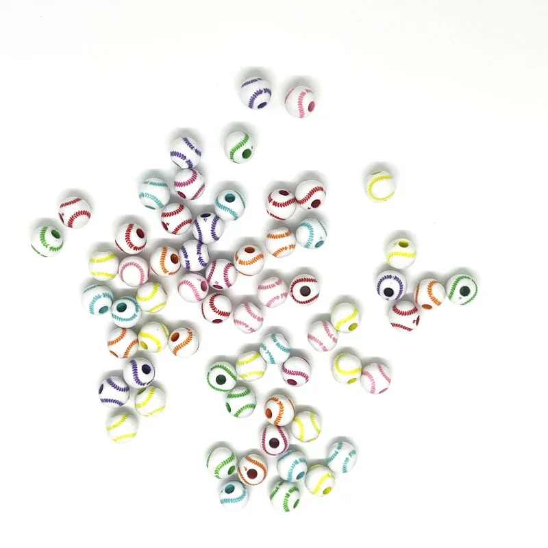 20pcs Round 10mm Softball Tennis Ball Shaped Acrylic Beads Mixed Color For Hair DIY Handmade Accessory Materials