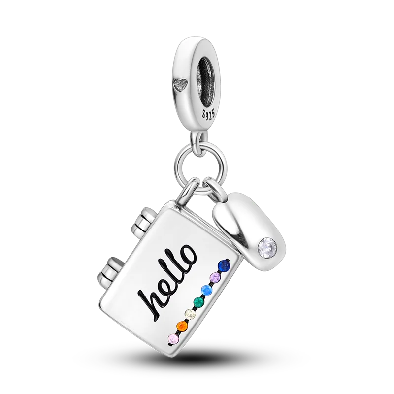 925 Sterling Silver Lavender Charms Bead CZ Zircon Notebook Mouse Dangle Fit Original Bracelet DIY Women Jewelry