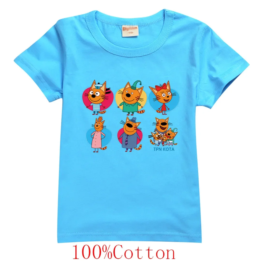 Cartoon Kid-e-cats T Shirt Kids Three Kitten Happy Cat Russian Clothes Boys Summer Short Sleeve T-shirts Baby Girls Fashion Tops