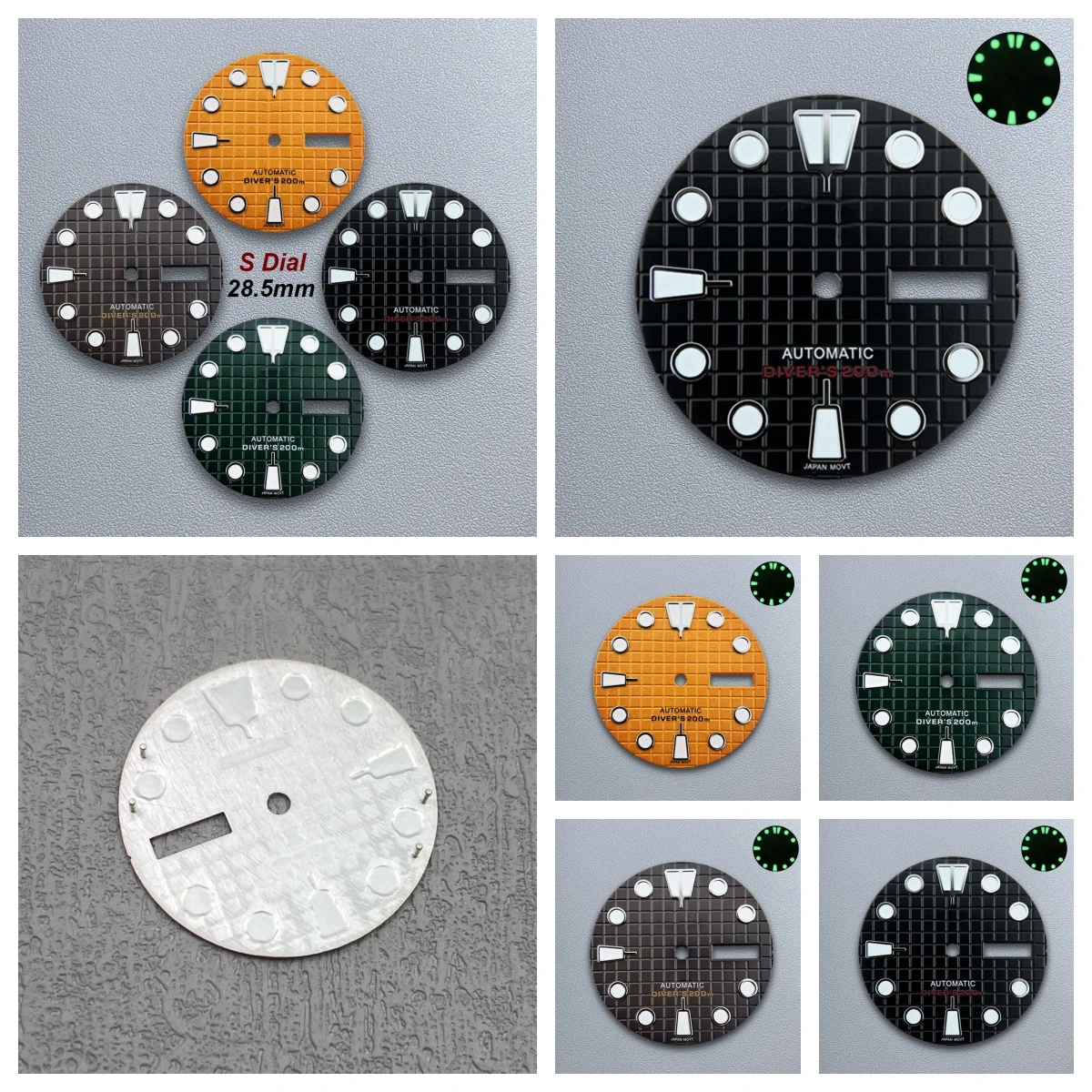 

28.5mm S Logo Waffle Dial NH36/4R36 Japanese Movement Green Luminous Dual Calendar High Quality Watches Modified Accessories