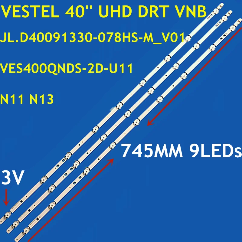 Tira de luz de fundo LED para VESTEL, 40 ", UHD, DRT, VNB, VES400QNDS-2D-N1, N11, N12, N13, LT-40C860, 5 Kits, 10Kits