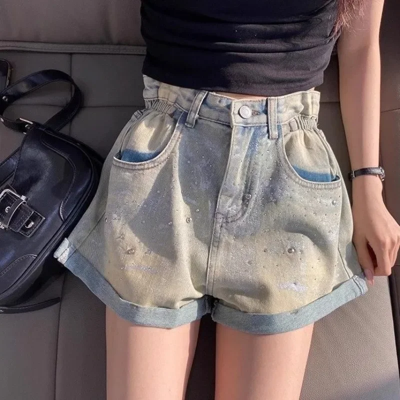 

Denim Shorts for Women Korean Style Wide With Waist Pocket Short Jean Pants Woman To Wear Comfy New In Normal Designer XL Casual