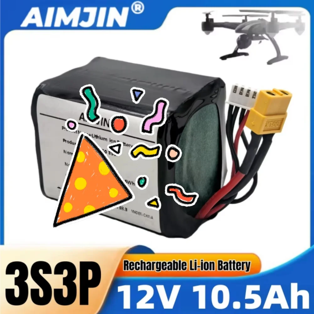 

12V 10.5Ah 3S3P High Capacity Li-ion Battery for RC Airplane Quadrotor UAV Rechargeable 12.6V Battery for Parrot Disco
