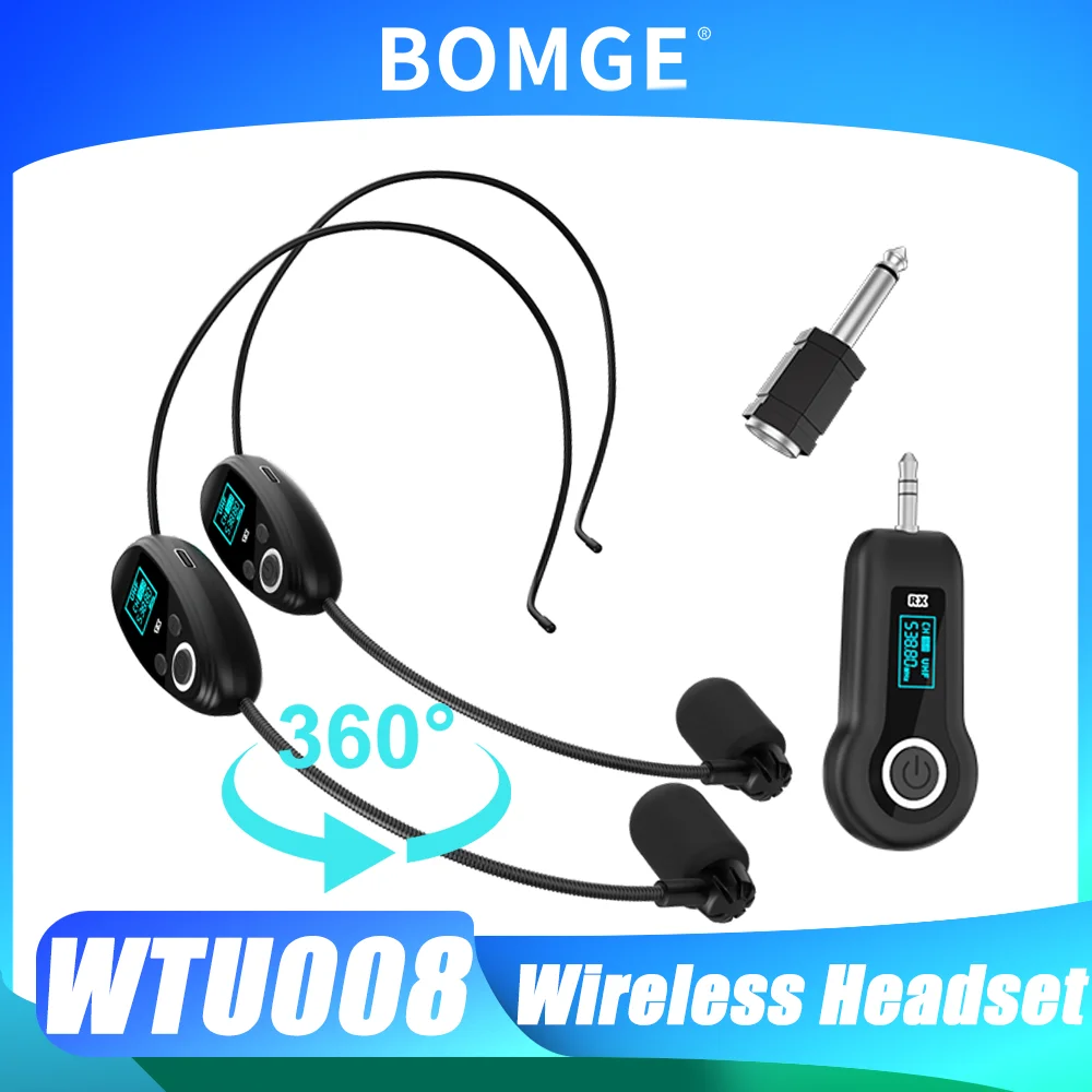 BOMGE Wireless Microphones Headset 2.4G Dual Wireless Mic 2 Wireless Mics & 1 Receiver Headset and Handheld 2 In 1 Rechargeable
