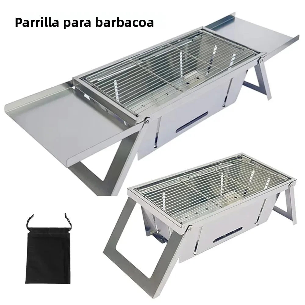 Parrilla de barbacoa portátil de acero inoxidable, estufa de carbón plegable para exteriores, parrilla compacta para Picnic y acampada, estante para brochetas, juego de barbacoa de viaje