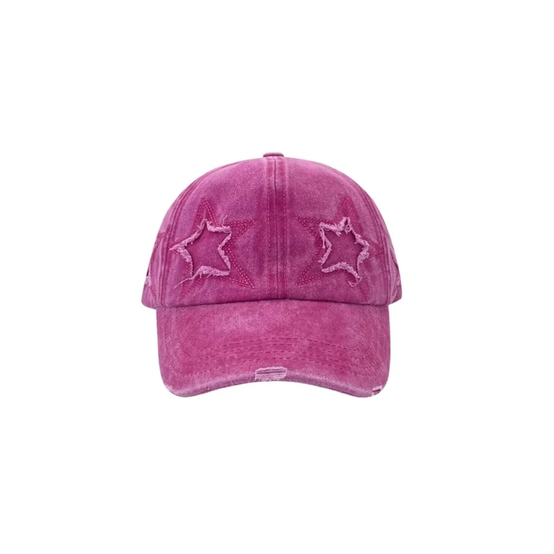 

Five-pointed Star Retro Ripped Baseball Cap For Women For Match Big Head Circumference Showing Face Small Denim Peaked Cap